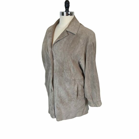 Suede Shirt Jacket Comint Women's Vintage 80s Tan Genuine Leather size M Retro - Picture 3 of 12